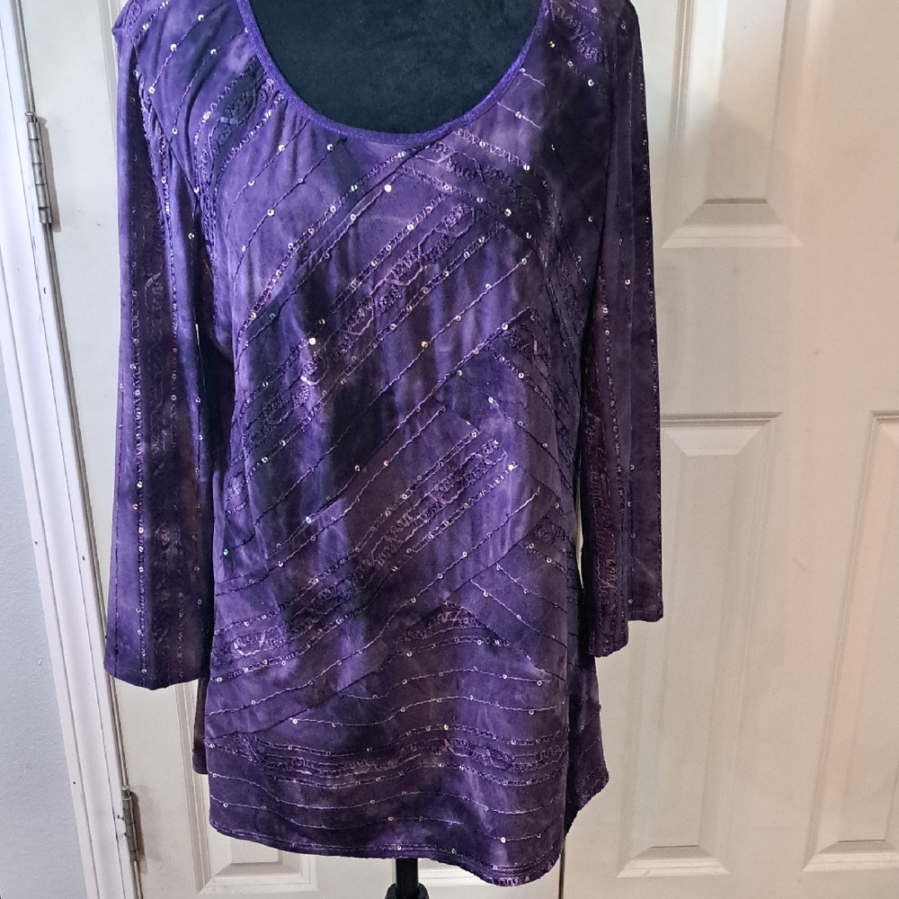 Dressbarn Shimmering Purple Long Sleeve Top